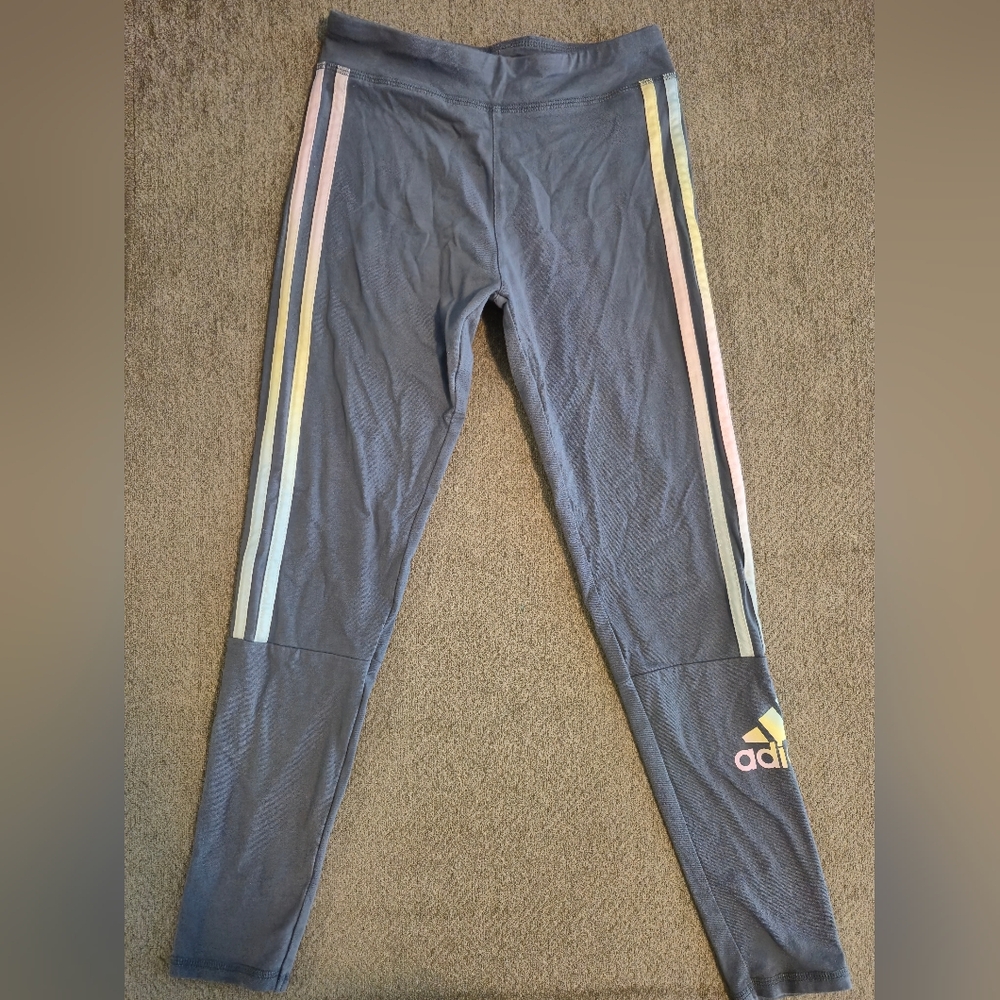 Adidas Kids Gray Leggings with Pastel Stripes